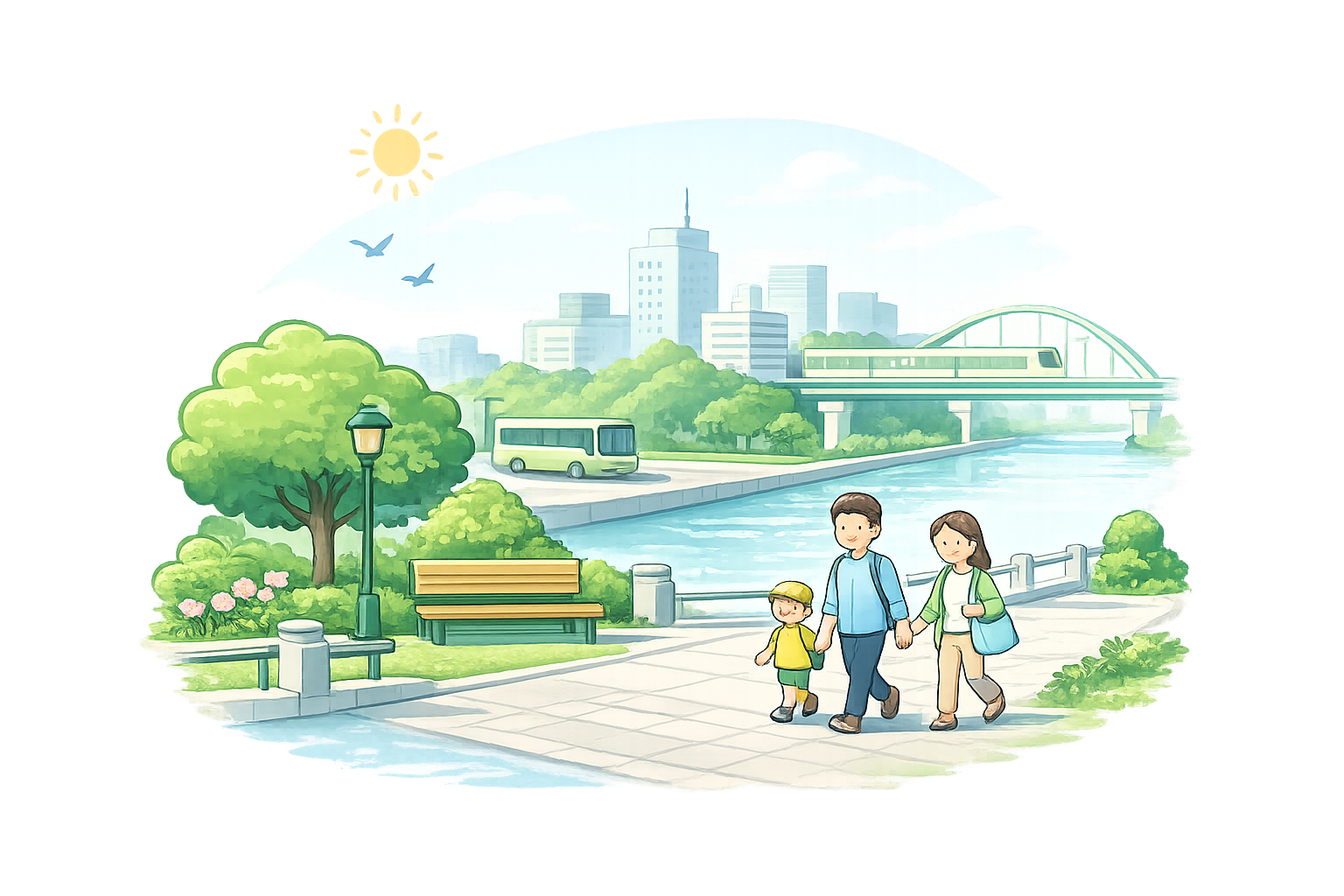 暮らしやすい都市環境を表すイラスト