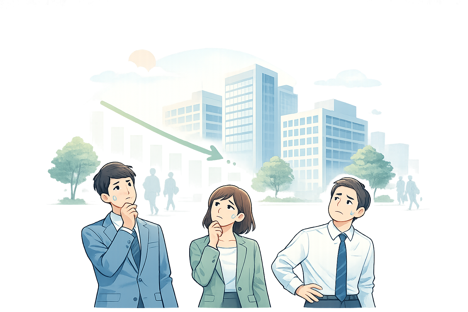 昼間の拠点性減退を表すイラスト
